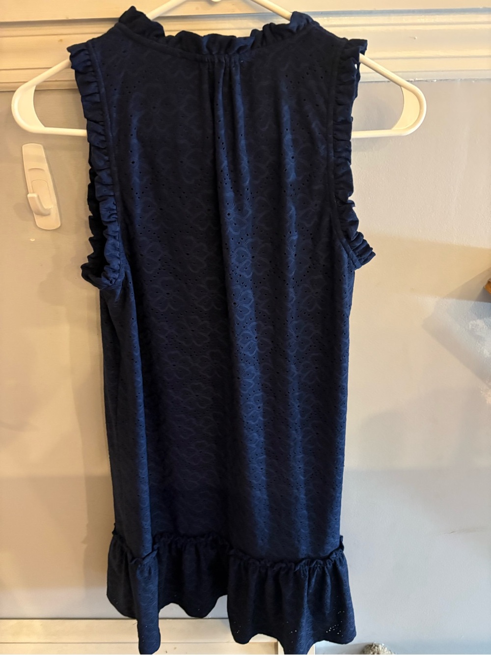 Michael Kors Navy Eyelet V-Neck Ruffle Hem Mini Dress - Picture 5 of 6